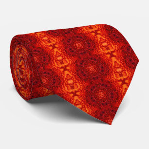 ORANGE RED DAHLIA FLOWERS Abstract Floral Tie