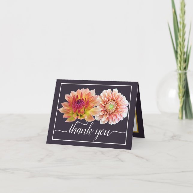Orange Red Dahlias Pretty Floral Bouquet Thank You Card (Front)