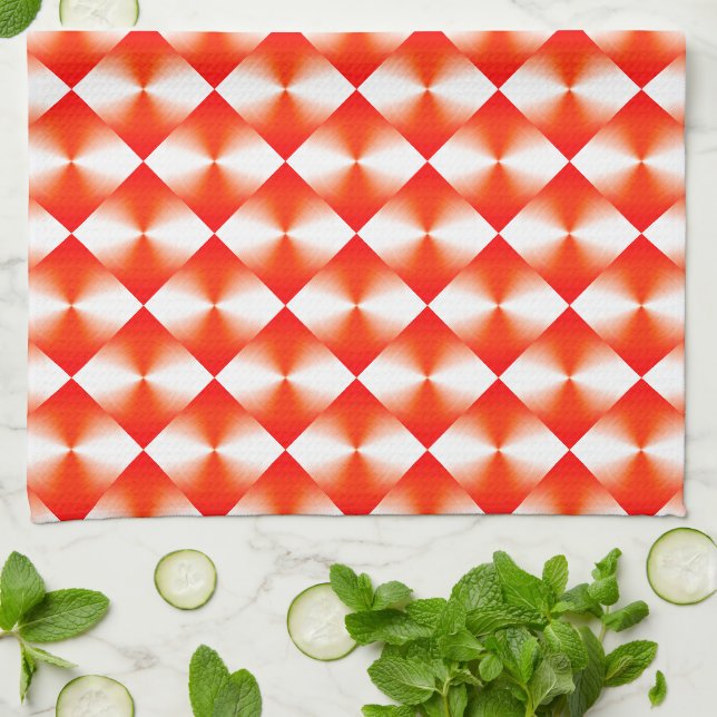 Orange Red Diamond Plaid Pattern Tea Towel (Folded)