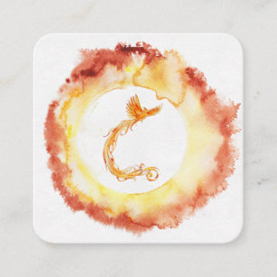 *~* Orange Red Flame Phoenix Ring of Fire White Square Business Card