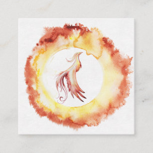 *~* Orange Red Flame Phoenix Rings of Fire White Square Business Card