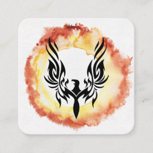 *~* Orange Red Flames Black Phoenix Ring of Fire Square Business Card