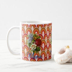 Orange Red Floral Stripe Mug