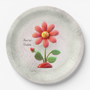 Orange Red Flower Paper Plate