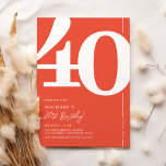 Orange Red Forty 40th Birthday Party Invitations<br><div class="desc">Introducing a fun orange red and white 40th birthday party invitation that seamlessly blends the old-world charm of the bold serif font number '40' with a modern,  user-friendly personalizable template. This invitation isn't just a card,  it's a meaningful keepsake to cherish the milestone of turning 40.</div>