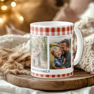 Orange-Red Gingham 3 Photo Coffee Mug