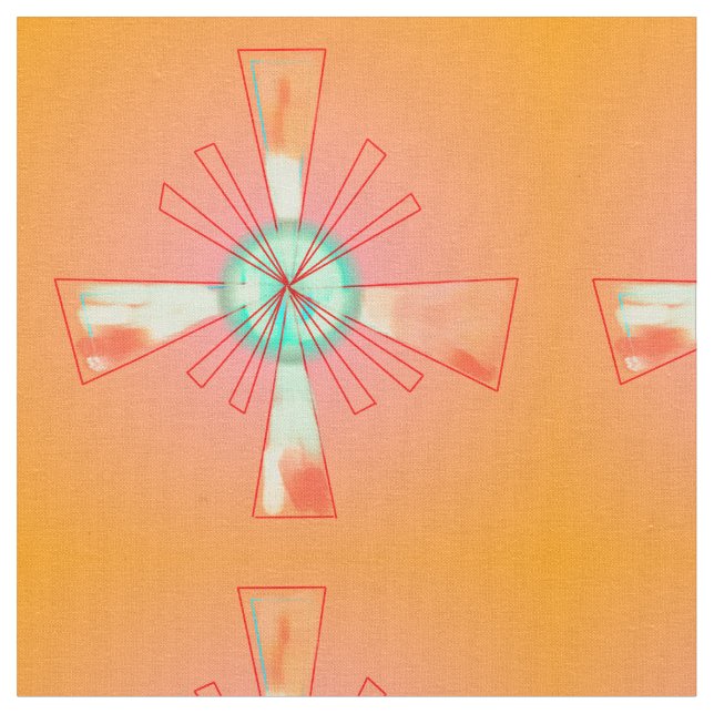 Orange/ Red/ Green/ Geometric Patterned>  Fabric (Close Up)