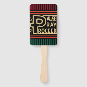orange red green gold Pause Pray Proceed Christian Hand Fan