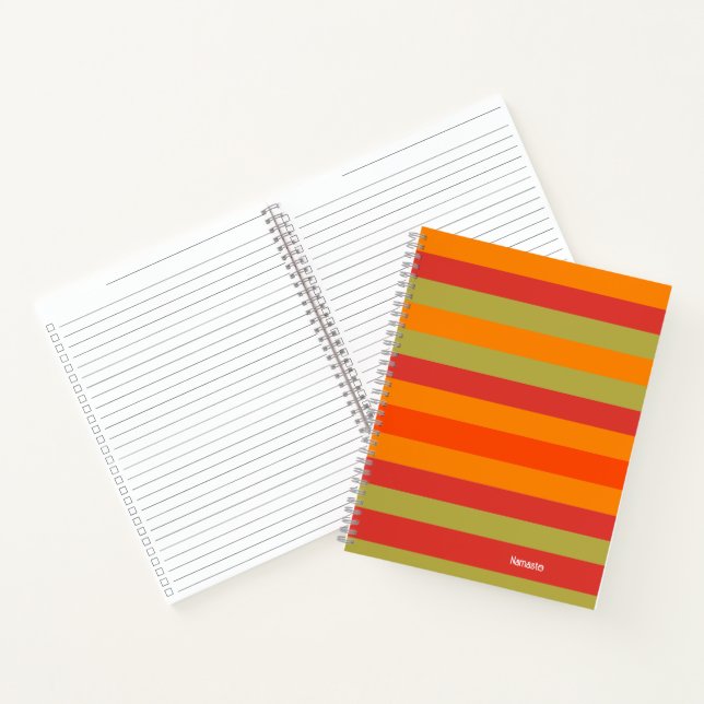 Orange Red Green Striped Personalised Yoga Mat Notebook (Inside)