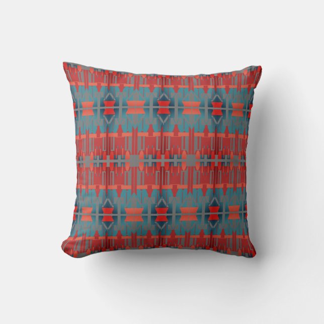 Orange Red Grey Blue Mediterranean Large Tiles Cushion (Front)