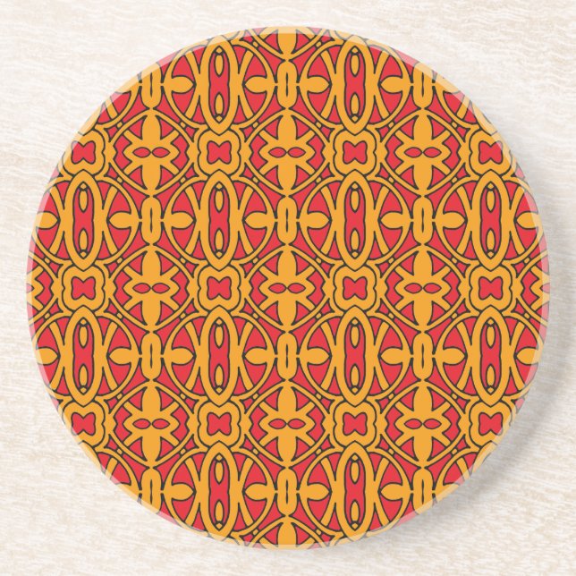 Orange & Red Hand Drawn Pattern Coaster (Front)