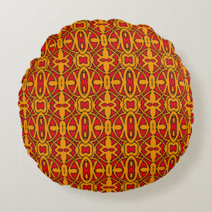 Orange & Red Hand Drawn Pattern Round Cushion