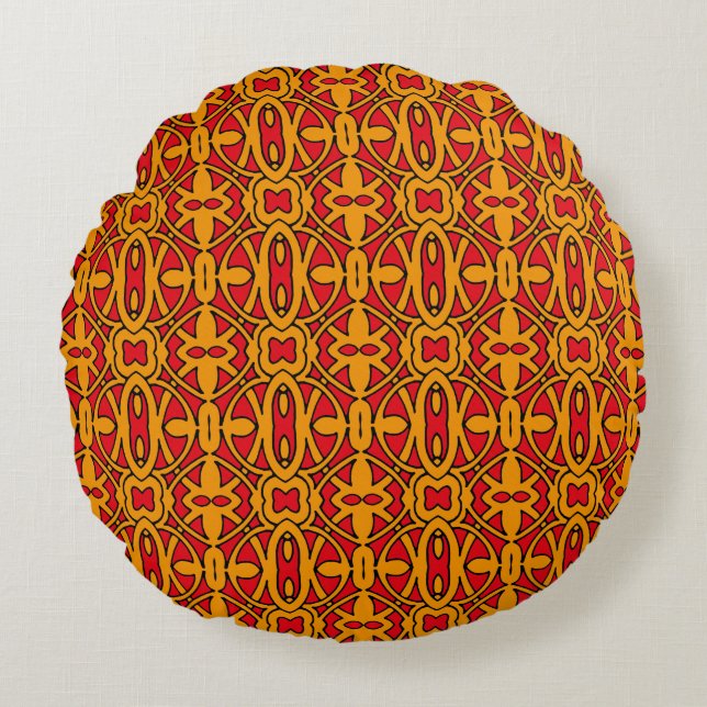 Orange & Red Hand Drawn Pattern Round Cushion (Front)
