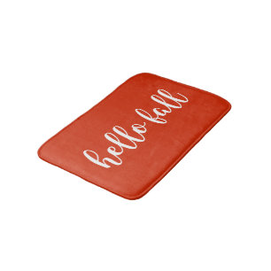 Orange-Red Hello Fall White Modern Typography Bath Mat