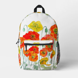 Orange Red Iceland Poppy Watercolor Poppies White Printed Backpack
