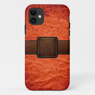 Orange Red Leather Look Brown Tag iPhone 11 Case