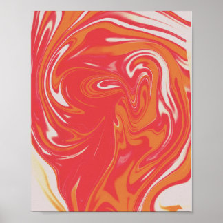 Orange & Red Liquid Marble Poster