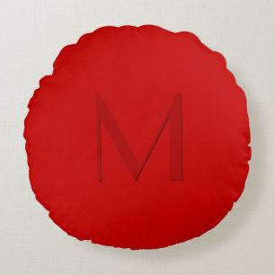 Orange Red Monogrammed Round Cushion