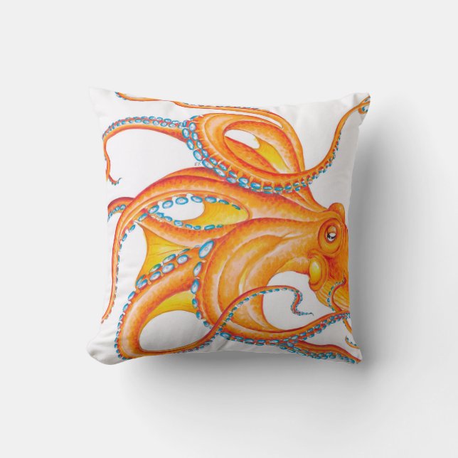 Orange red Octopus Ink Art Dance Cushion (Front)