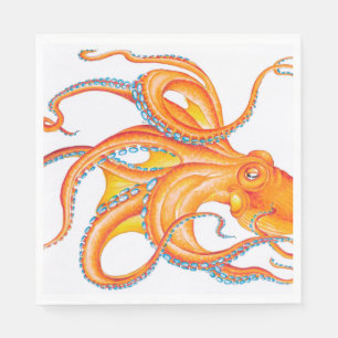 Orange red Octopus Ink Art Dance Napkin