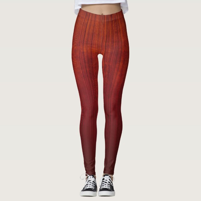 Orange Red ombre striped rustic Leggings (Front)