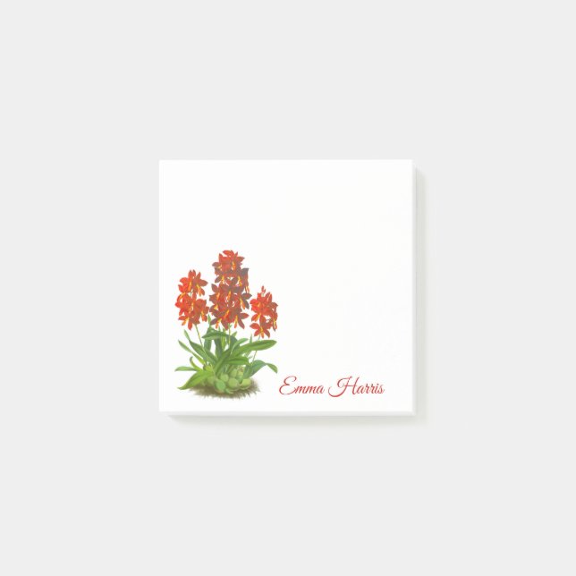 Orange Red Orchid Flower Post-It Notes (Front)
