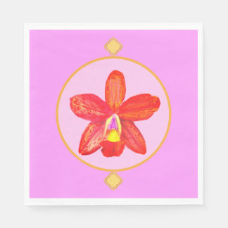 Orange Red Orchid Paper Napkins