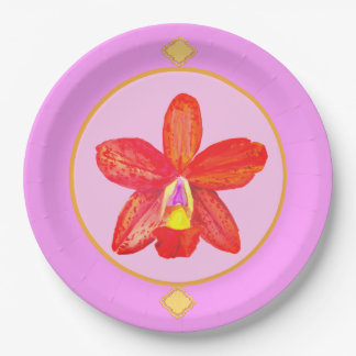 Orange Red Orchid Paper Plates