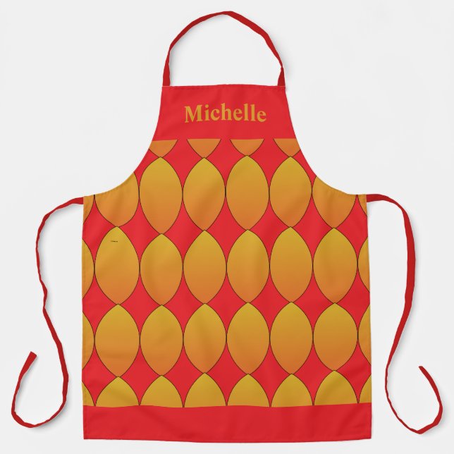 Orange Red Personalised Name Geometric Pattern Apron (Front)