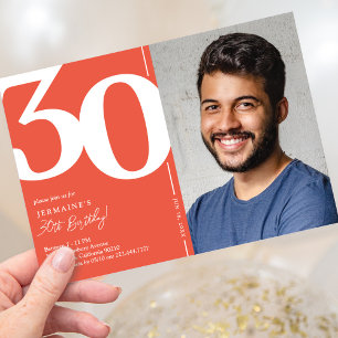Orange Red Photo 30th Birthday Party Invitation