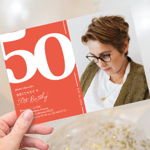 Orange Red Photo 50th Birthday Party Invitation