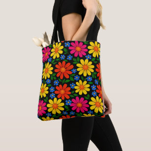 Orange, Red, Pink, Yellow Floral Design  Tote Bag