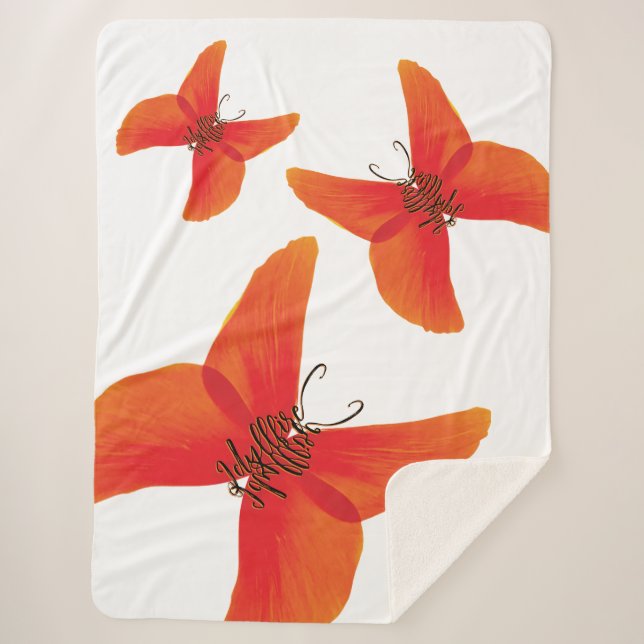 Orange Red Poppy Butterflies with Three Names Sherpa Blanket (Front)