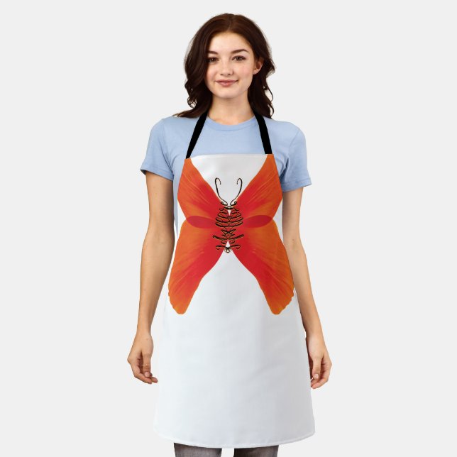 Orange Red Poppy Butterfly with Your Name Apron (Worn)