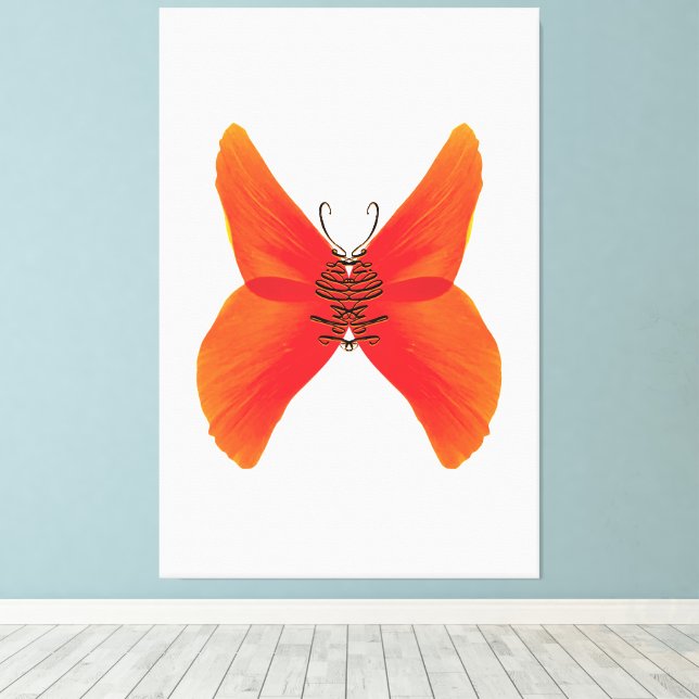 Orange Red Poppy Butterfly with Your Name Canvas Print (Insitu(Wood Floor))