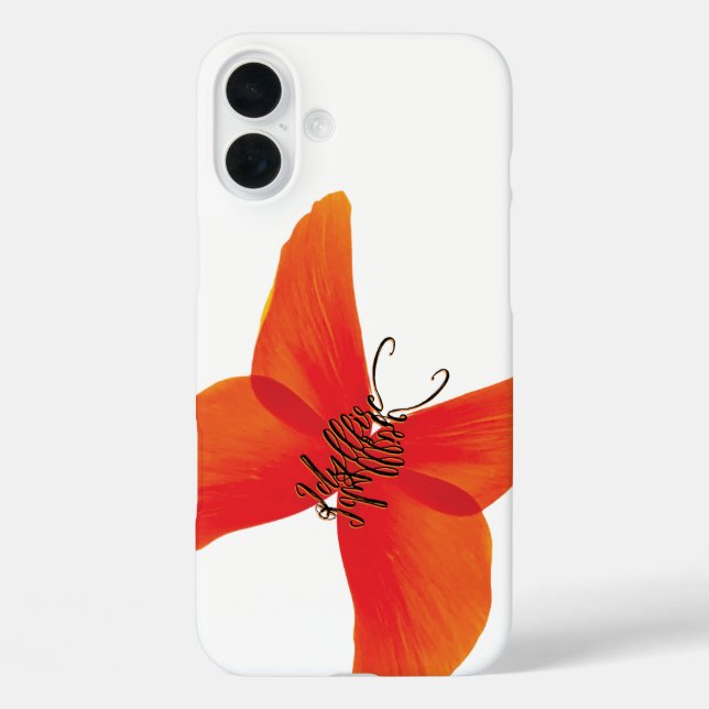 Orange Red Poppy Butterfly with Your Name Case-Mate iPhone Case (Back)