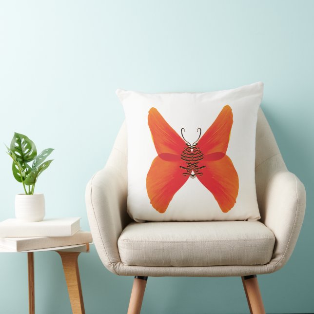Orange Red Poppy Butterfly with Your Name Cushion (Chair)