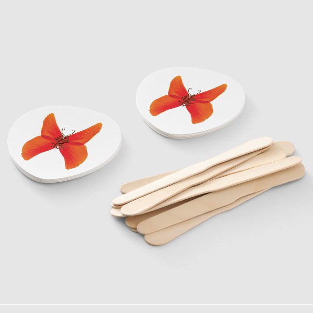 Orange Red Poppy Butterfly with Your Name Hand Fan (Non-assembled)