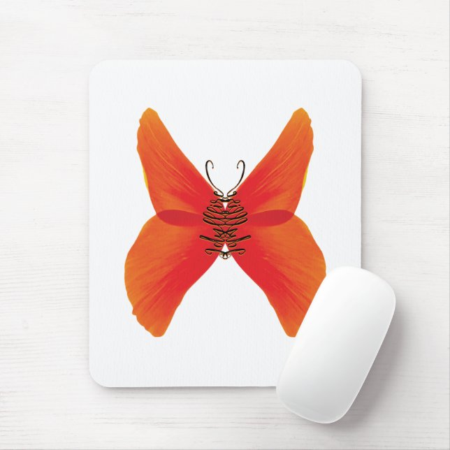 Orange Red Poppy Butterfly with Your Name Mouse Pad (With Mouse)