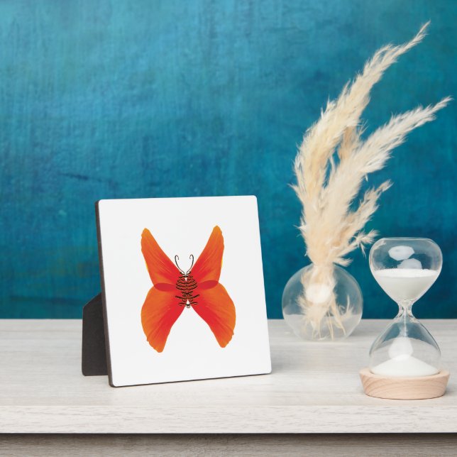 Orange Red Poppy Butterfly with Your Name Plaque (Insitu)
