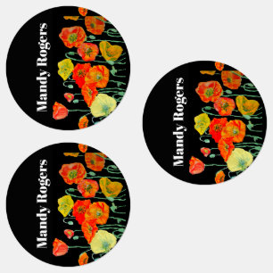 Orange Red Poppy Flower Watercolor Womans Name Tag
