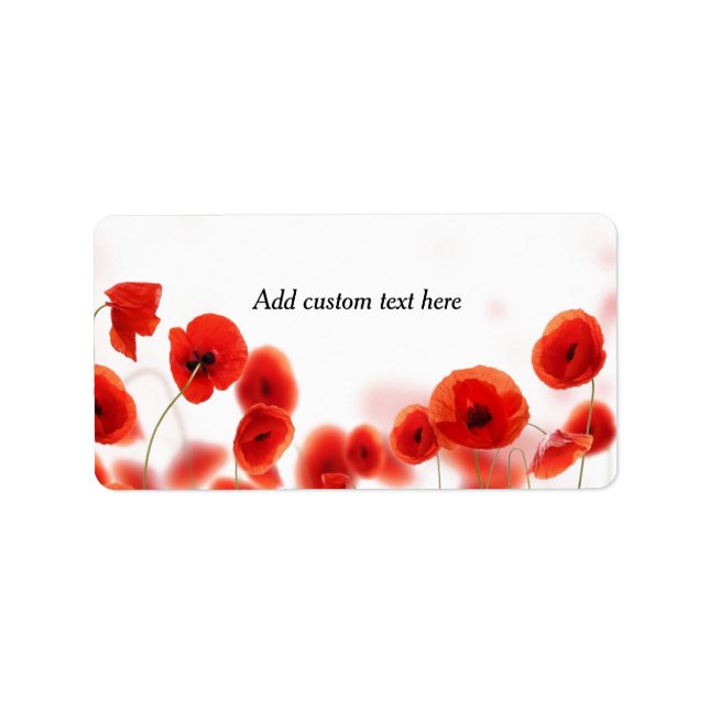 Orange Red Poppy Flowers on White Label (Front)