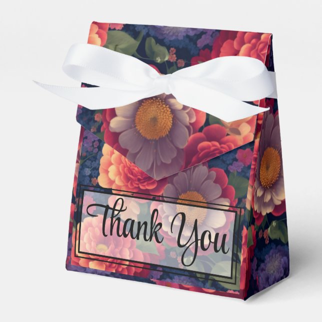 Orange red purple floral elegant calligraphy  favour box (Front Side)