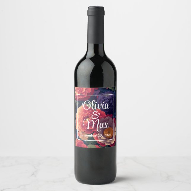 Orange red purple floral elegant calligraphy  wine label (Front)
