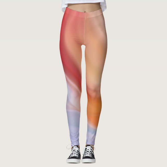 Orange red purple green fluid art leggings  (Front)