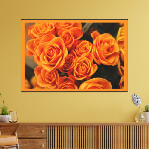 Orange Red Roses image printed Premium Matte Black Canvas Print