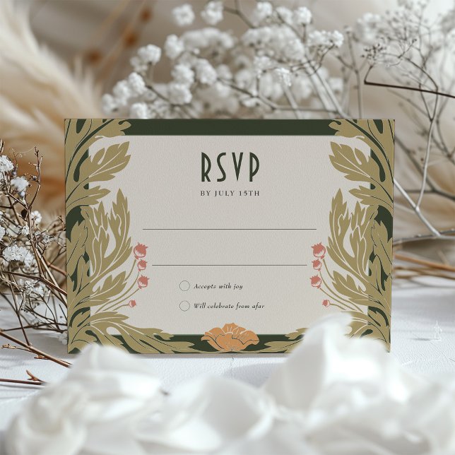 Orange Red RSVP Card Vintage Art Nouveau (Creator Uploaded)