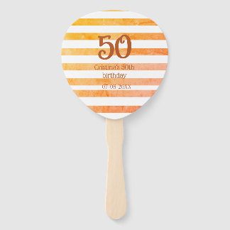 Orange red striped 50th birthday brown name retro hand fan