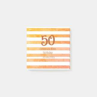Orange red striped 50th birthday brown name retro post-it notes