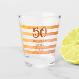 Orange red striped 50th birthday brown name retro shot glass